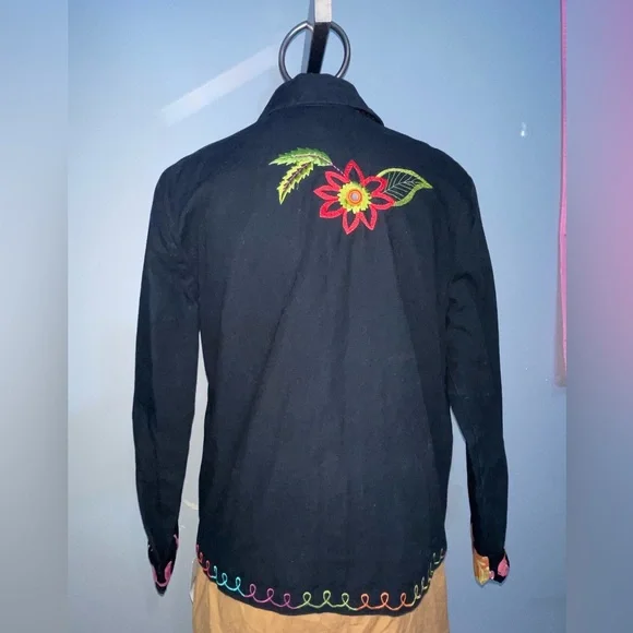 Hearts of Palm Made in India Embroidered Floral Heavy Cotton Blazer Jacket 10 - Picture 2 of 7
